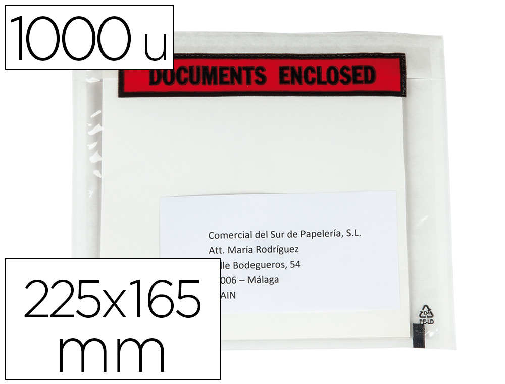 1.000 sobres autoadhesivos Q-Connect portadocumentos 225x165 mm.